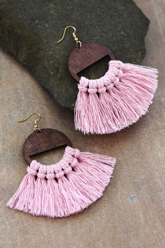 Pink Tassel Fan Earrings