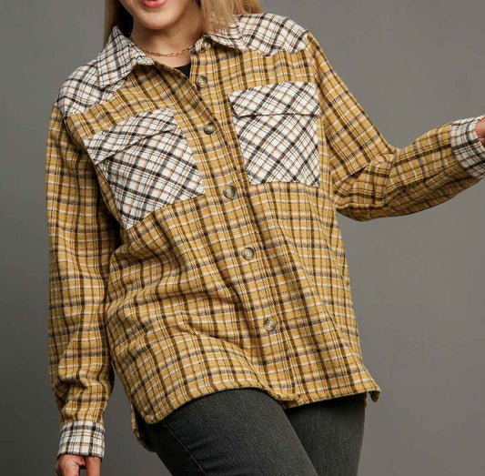 Mustard Color Block Plaid Shacket