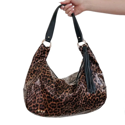 Leopard Luxe Hobo Bag – With Tassel Accent