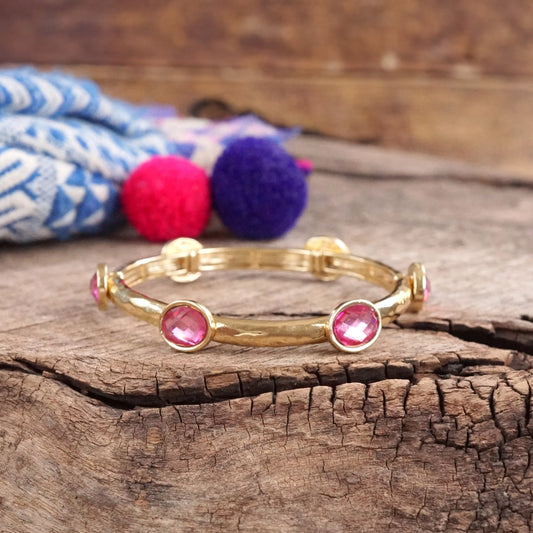 Jeweled Golden Bangle- Pink