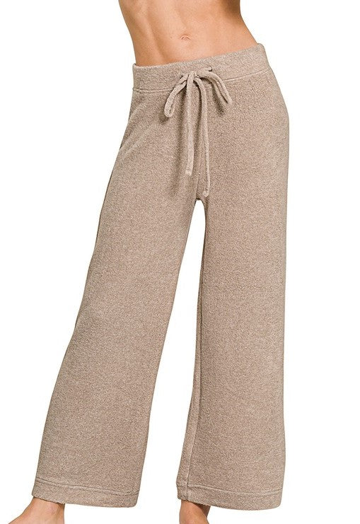 Cropped Soft Hacci Drawstring Pants-Ash Mocha