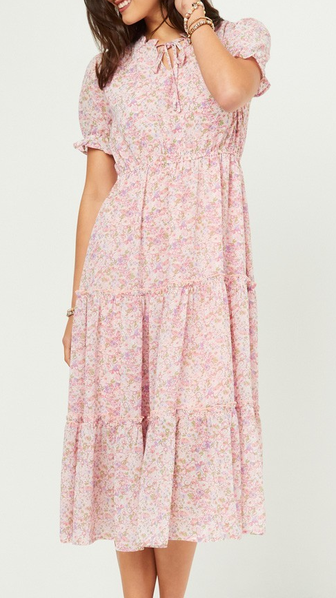 Ruffle Tiered Floral Chiffon Dress