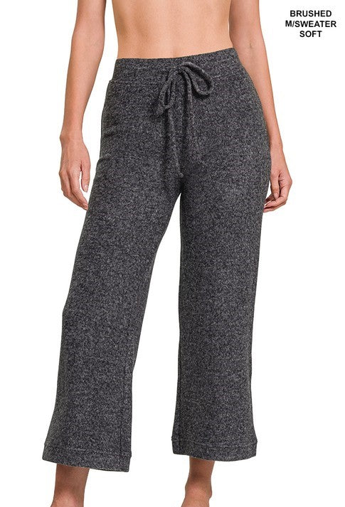 Cropped Soft Hacci Drawstring Pants-Black