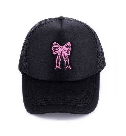 Coquette Ribbon Bow Embroidered Hat-Black