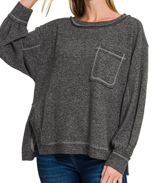 Brushed Hacci Hi-Low Sweater