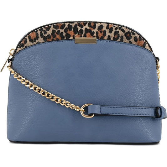 Leopard Accent Dome Crossbody-Blue