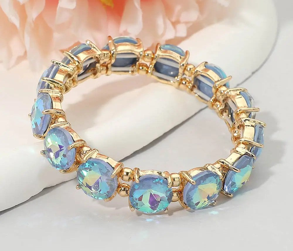 Round Stone Beaded Stretch Bracelet-BUAB