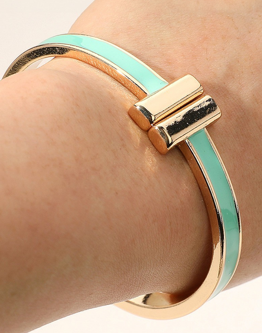 Metal Bar Enamel Hinged Bracelet