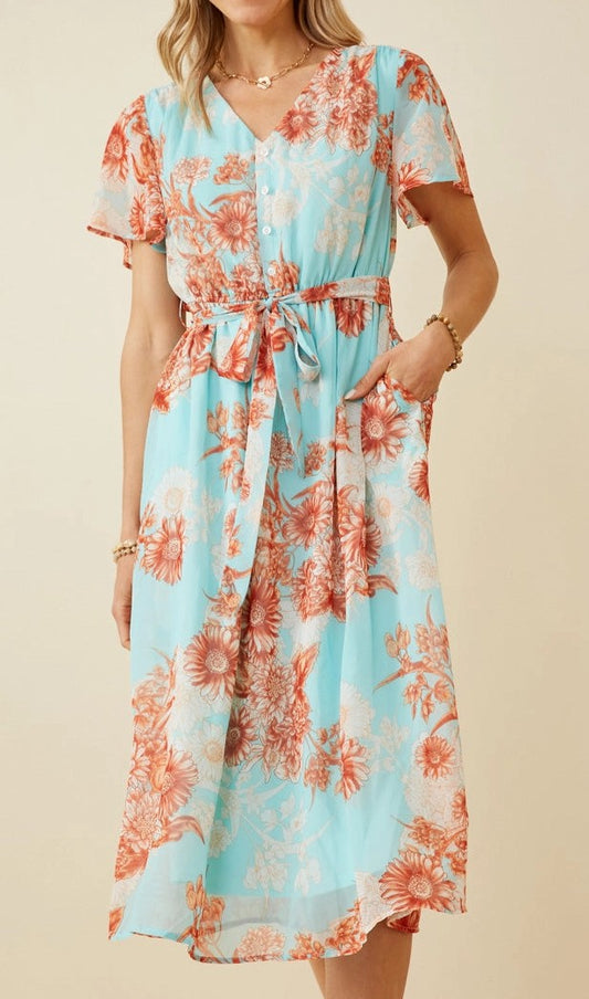Coastal Bloom Midi Dress