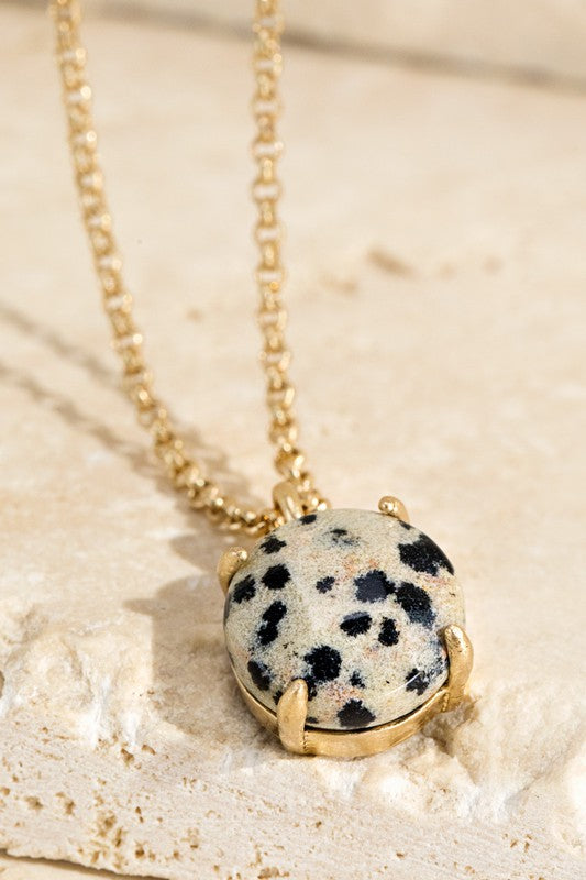 Natural Round Stone Charm Necklace-Dalmation