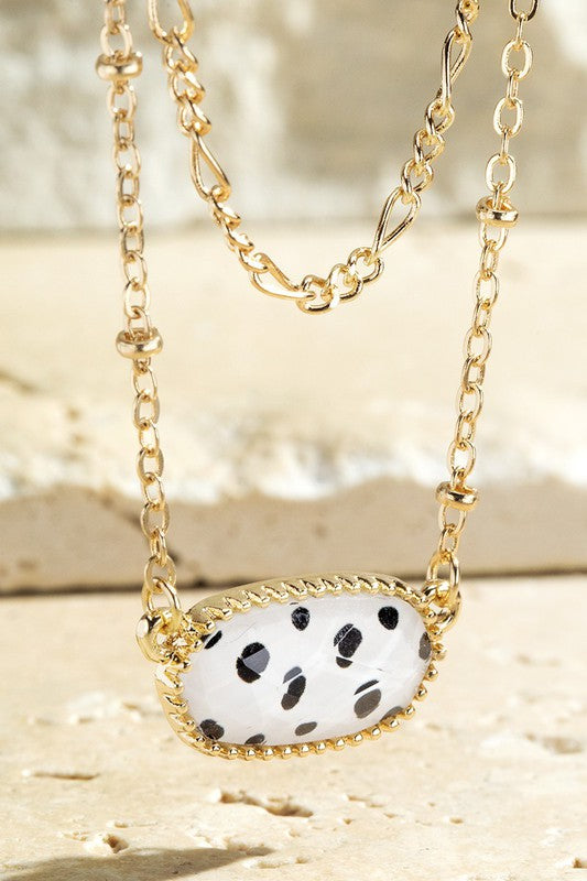 Animal Print Faux Stone Double Necklace-Dalmation