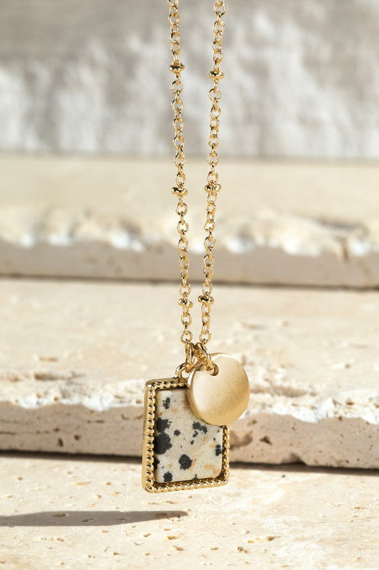 Square Semi Precious Stone Necklace-Dalmation