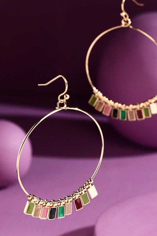 Wire Hoop Earrings w/Charms-Multi