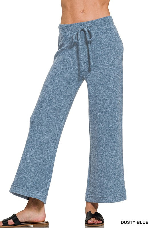 Cropped Soft Hacci Drawstring Pants-Dusty Blue