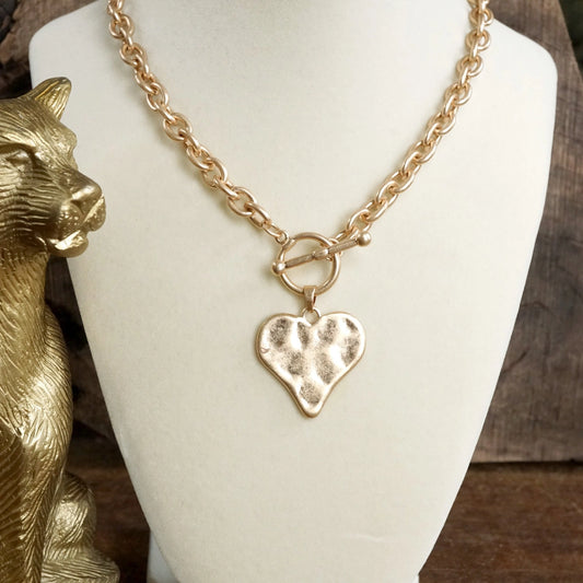 Hammered Heart Toggle Necklace
