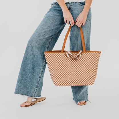 All Sorted Organizer Tote – Caramel & Cream Checkered