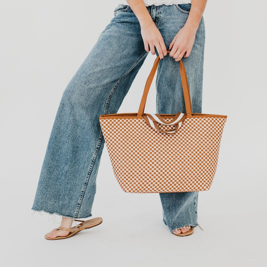 All Sorted Organizer Tote – Caramel & Cream Checkered