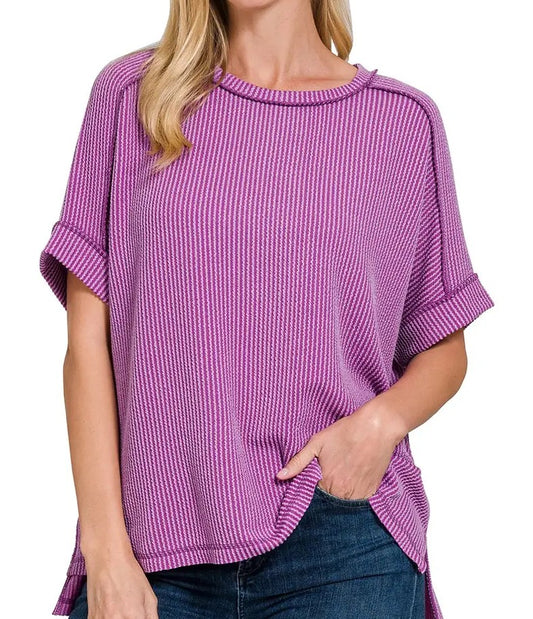 Everyday Ribbed Knit Top-Lt. Plum