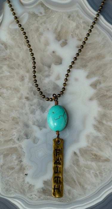 Turquoise/Faith Pendant on Ball Chain