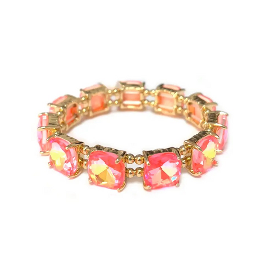 Golden Hour Sparkle Stretch Bracelet- Neon Coral AB