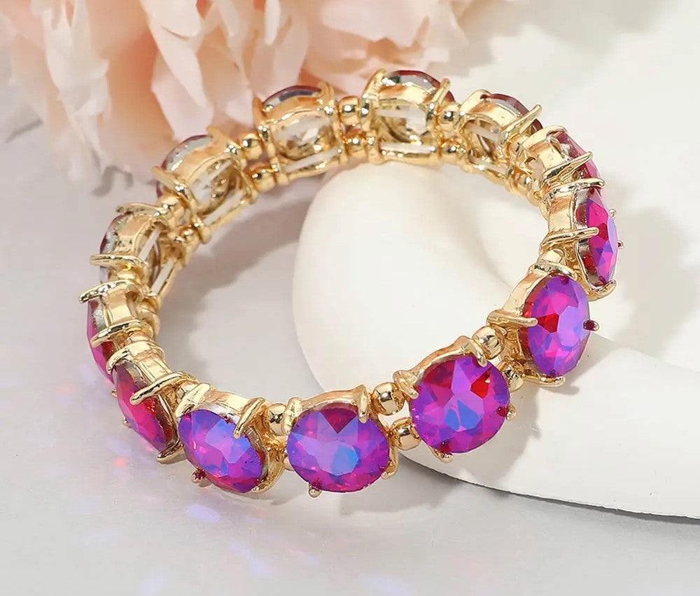 Round Stone Beaded Stretch Bracelet-FUAB