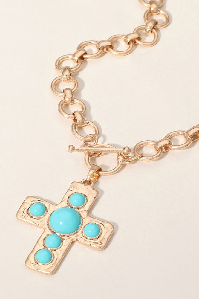 Chunky Chain Turquoise Cross Necklace