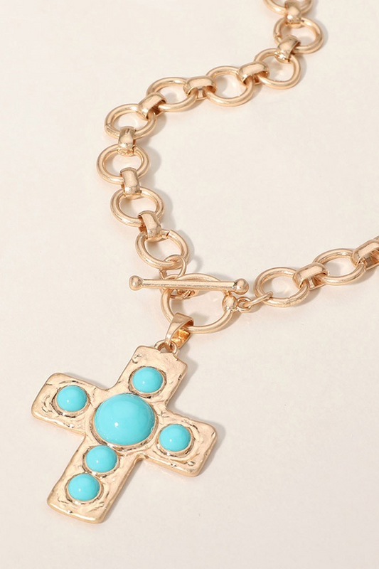 Chunky Chain Turquoise Cross Necklace