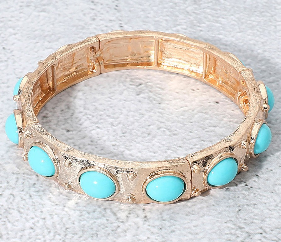 Oval Stone Stretch Bracelet-Turquoise