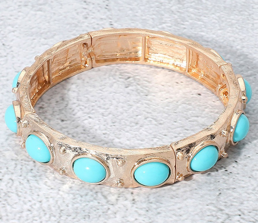 Oval Stone Stretch Bracelet-Turquoise