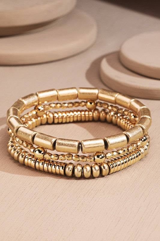 Gold Metal Multi-Bead Bracelet Set