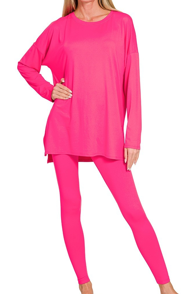 Buttery Soft Long Sleeve Lounge Set-Hot Pink