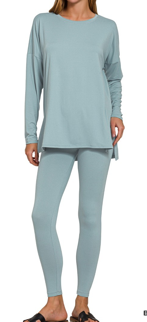 Buttery Soft Long Sleeve Lounge Set-Blue Grey