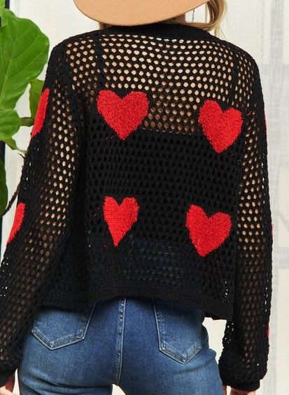 Heart Pattern Open Weave Cardigan