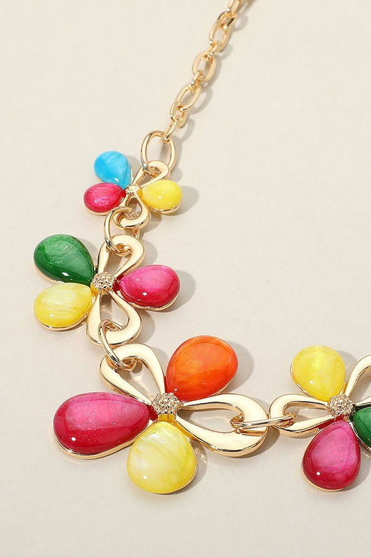 Sparkled Resin Flower Link Necklace