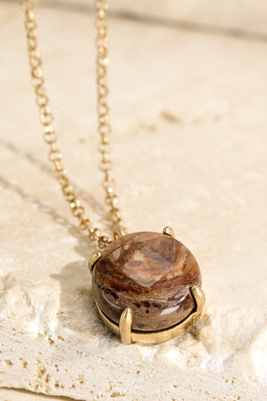 Natural Round Stone Charm Necklace-Jasper