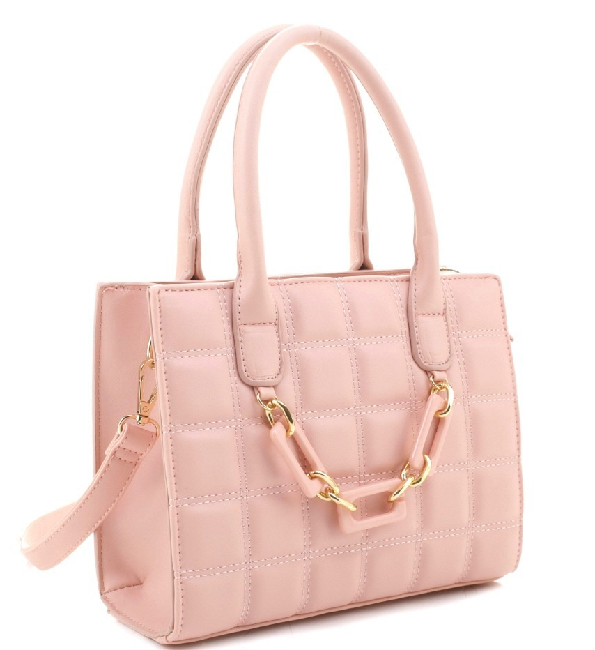 Quilted Chain Link Satchel-Lt. Pink