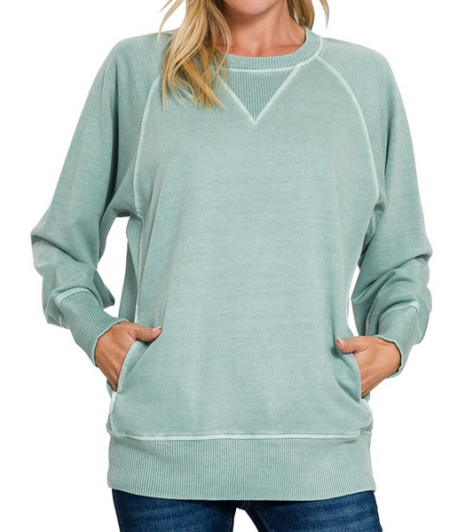 Pigment Dyed French Terry Pullover-Ash Blue