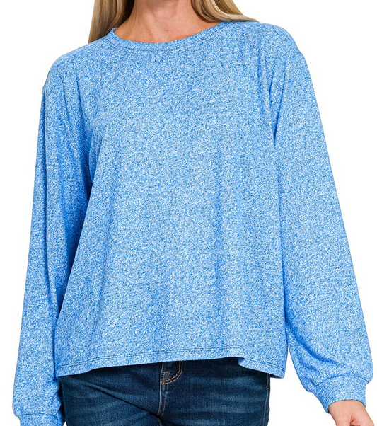 Soft Melange Hacci Round Neck Tee-Ocean Blue