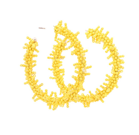 Seed Bead Hoop Earrings-Yellow