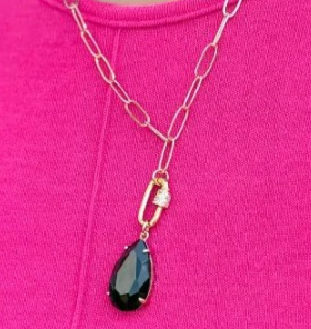 Black Crystal Drop Paperclip Necklace