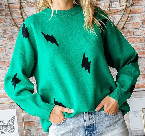 Green Lightning Bolt Sweater