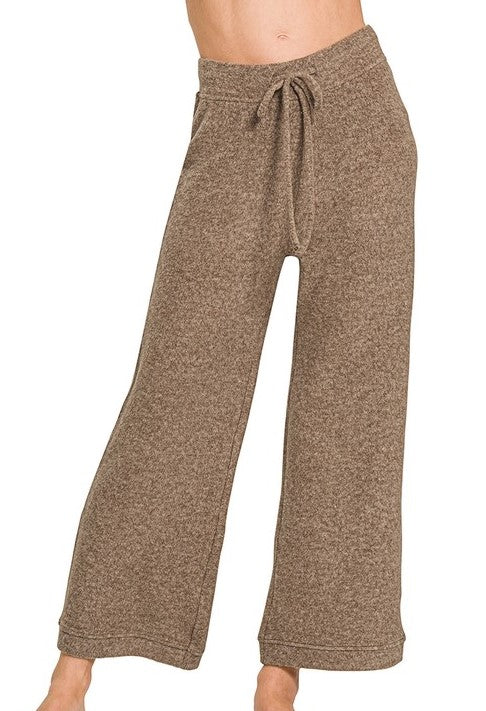 Cropped Soft Hacci Drawstring Pants-Mocha