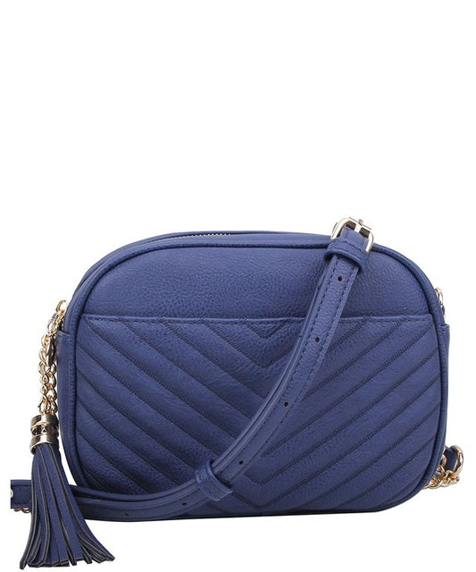 Double Zipper V-Pattern Crossbody-Navy