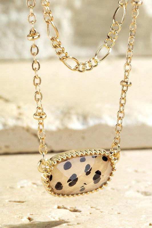 Animal Print Faux Stone Double Necklace-Nude Dalmation