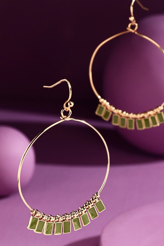 Wire Hoop Earrings w/Charms-Olive