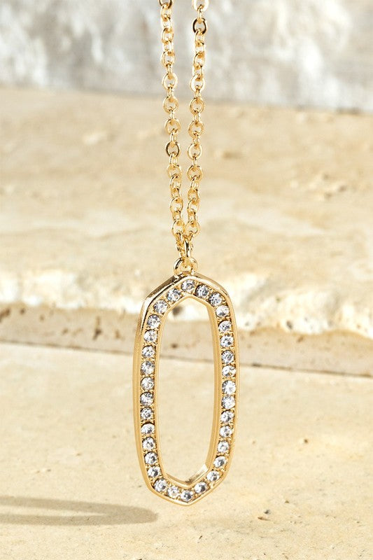 Oval Pendant w/Pave Rhinestones Necklace