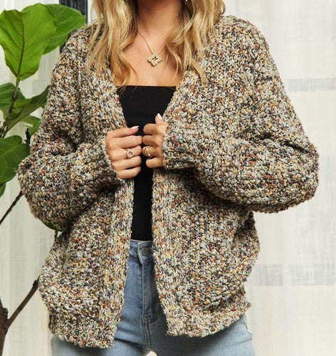 Multi-Color Peppercorn Textured Cardigan