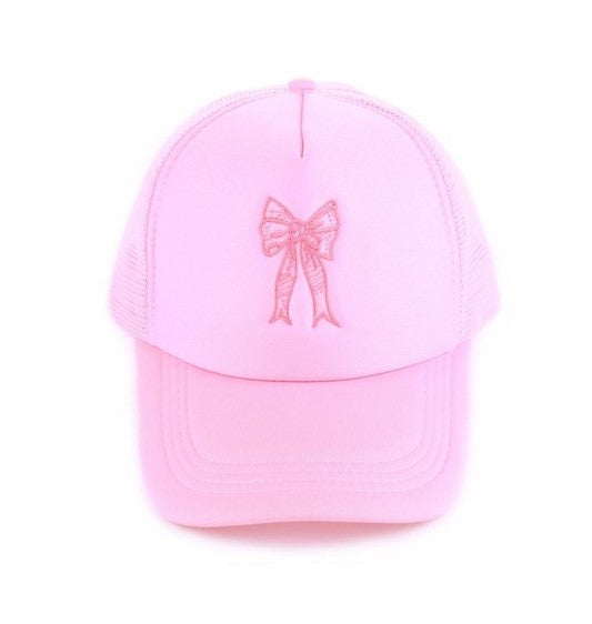 Coquette Ribbon Bow Embroidered Hat-Pink