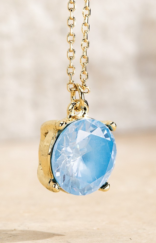 Cubic Zirconia Pendant Necklace-Light Blue