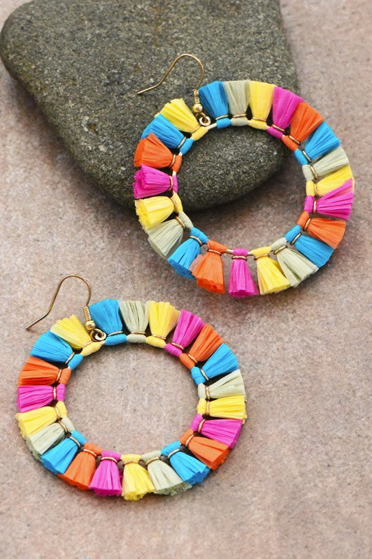 Multicolor Raffia Tassel Earrings